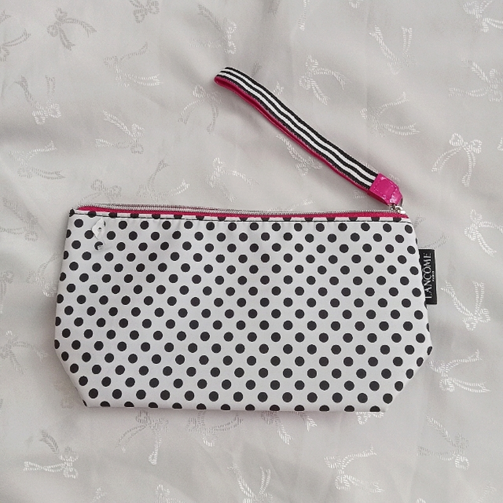 Lancome Black and White Polka Dot Wristlet/Cosmetic Bag